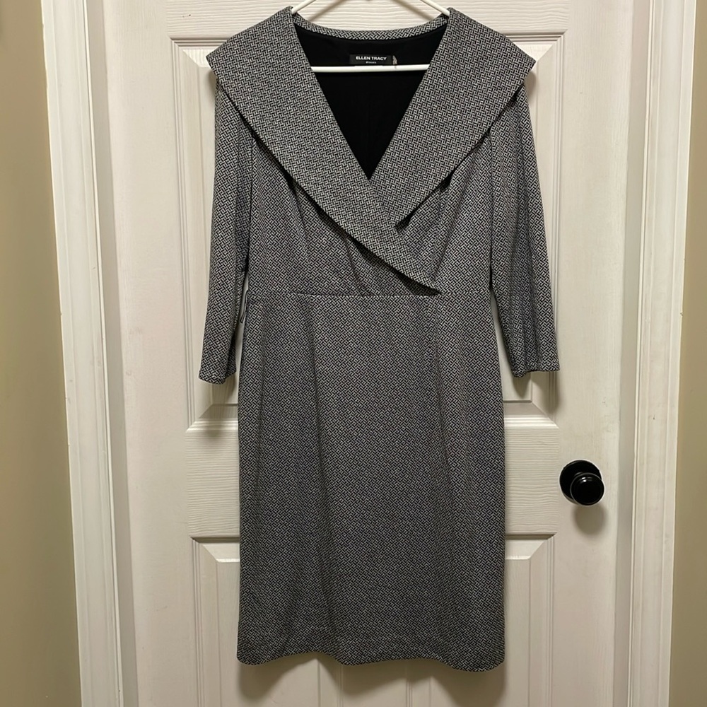 ELLEN TRACY | Geometric Checked | Cross Over | Shawl Collared | Dress | Size 10